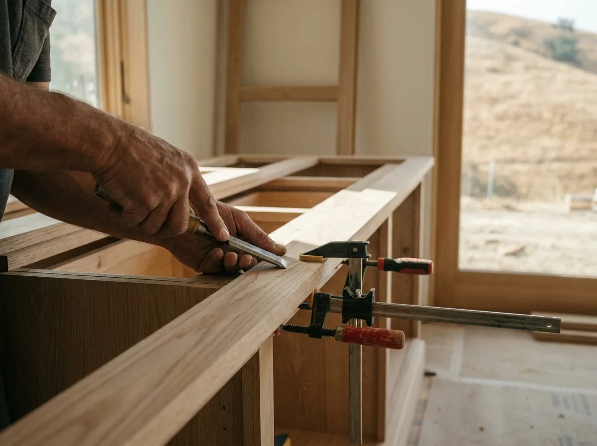 Craftsman at work — finish carpentry in progress